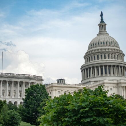 US Capitol building with foreign flags