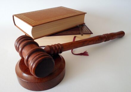 court gavel striking block