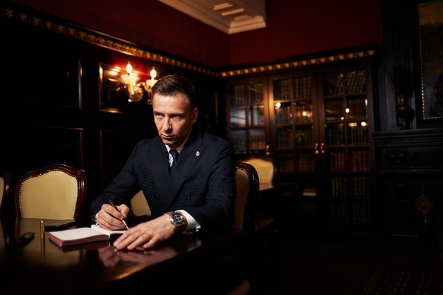 Lawyer presenting a document as evidence in court